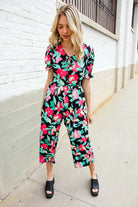 Spring Vibes Tropical Floral Ruffle Sleeve Wide Leg Jumpsuit - Charming Charlie