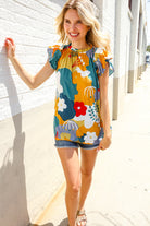 Be Bold Multicolor Abstract Print Flutter Sleeve Mock Neck Top - Charming Charlie