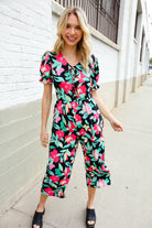 Spring Vibes Tropical Floral Ruffle Sleeve Wide Leg Jumpsuit - Charming Charlie