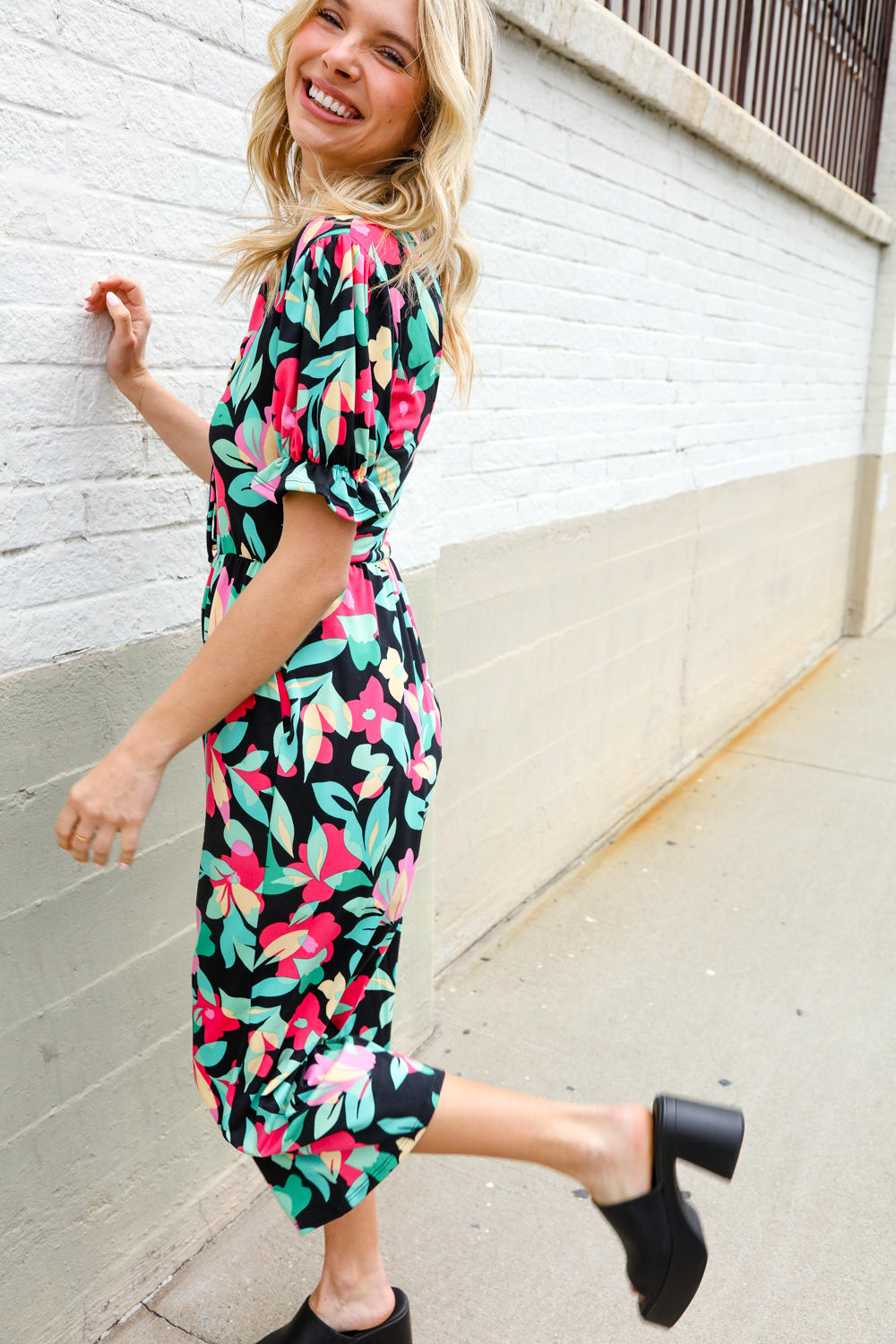 Spring Vibes Tropical Floral Ruffle Sleeve Wide Leg Jumpsuit - Charming Charlie
