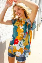 Be Bold Multicolor Abstract Print Flutter Sleeve Mock Neck Top - Charming Charlie