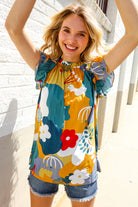 Be Bold Multicolor Abstract Print Flutter Sleeve Mock Neck Top - Charming Charlie