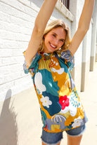 Be Bold Multicolor Abstract Print Flutter Sleeve Mock Neck Top - Charming Charlie