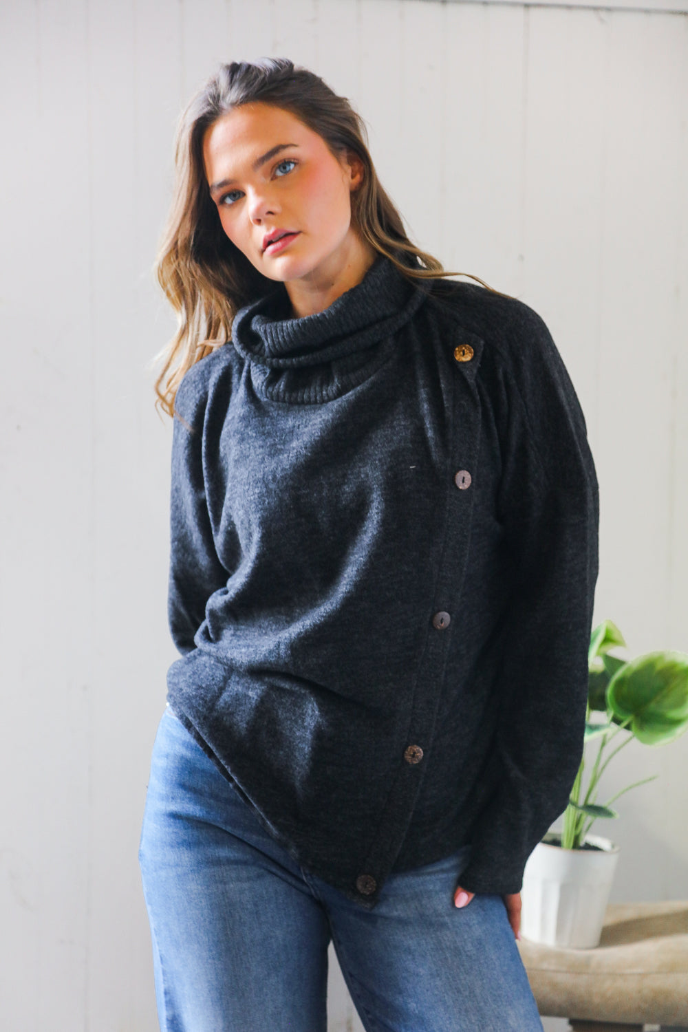 Buttoned Bliss Black Cozy Sweater - Charming Charlie