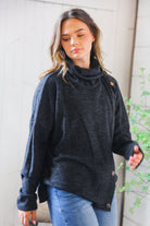 Buttoned Bliss Black Cozy Sweater - Charming Charlie