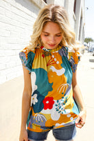 Be Bold Multicolor Abstract Print Flutter Sleeve Mock Neck Top - Charming Charlie