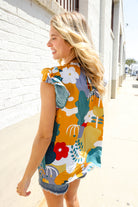 Be Bold Multicolor Abstract Print Flutter Sleeve Mock Neck Top - Charming Charlie