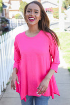 Be Bold Hot Pink Glitter Stud Scarf Hem Top - Charming Charlie