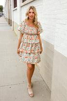 Find Love Floral Print Smocked Neck Puff Sleeve Ruffle Tiered Dress - Charming Charlie
