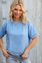 Look My Way Denim Hi-Lo French Terry Outseam Pullover - Charming Charlie