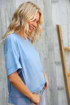 Look My Way Denim Hi-Lo French Terry Outseam Pullover - Charming Charlie