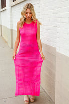 The Perfect Find Hot Pink Pointelle Sleeveless Side Slit Midi Coverup - Charming Charlie