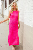 The Perfect Find Hot Pink Pointelle Sleeveless Side Slit Midi Coverup - Charming Charlie