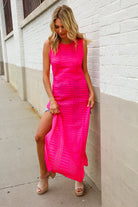 The Perfect Find Hot Pink Pointelle Sleeveless Side Slit Midi Coverup - Charming Charlie