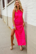The Perfect Find Hot Pink Pointelle Sleeveless Side Slit Midi Coverup - Charming Charlie