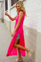 The Perfect Find Hot Pink Pointelle Sleeveless Side Slit Midi Coverup - Charming Charlie