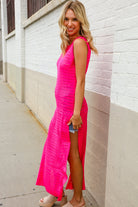 The Perfect Find Hot Pink Pointelle Sleeveless Side Slit Midi Coverup - Charming Charlie