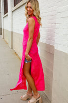 The Perfect Find Hot Pink Pointelle Sleeveless Side Slit Midi Coverup - Charming Charlie