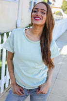 Casual Living Sage Terry Capped Short Sleeve Patch Back Tee - Charming Charlie