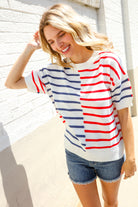 Patriotic Red & Blue Stripe Drop Shoulder Oversize Sweater Top - Charming Charlie