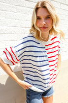 Patriotic Red & Blue Stripe Drop Shoulder Oversize Sweater Top - Charming Charlie