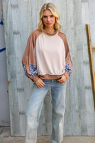 Lock Eyes Taupe & Animal Print Dolman Colorblock Terry Top - Charming Charlie