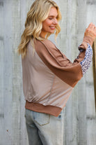 Lock Eyes Taupe & Animal Print Dolman Colorblock Terry Top - Charming Charlie