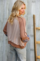 Lock Eyes Taupe & Animal Print Dolman Colorblock Terry Top - Charming Charlie
