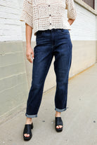 Judy Blue High-Rise Boyfriend Dark Blue Wash Jeans - Charming Charlie