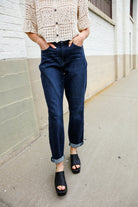 Judy Blue High-Rise Boyfriend Dark Blue Wash Jeans - Charming Charlie