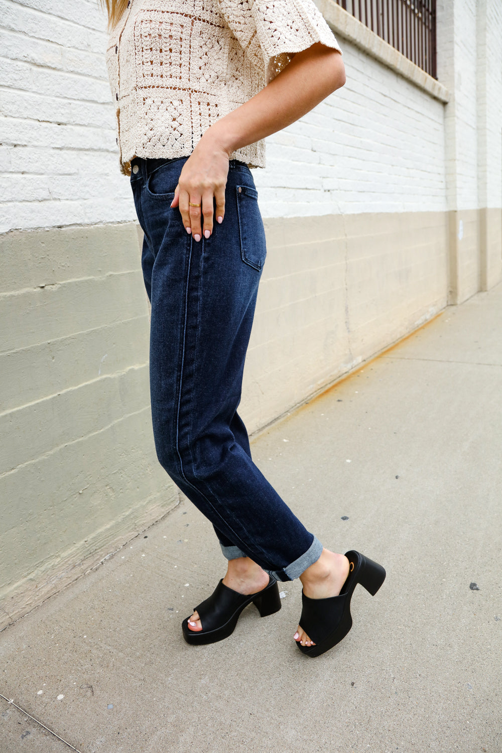 Judy Blue High-Rise Boyfriend Dark Blue Wash Jeans - Charming Charlie