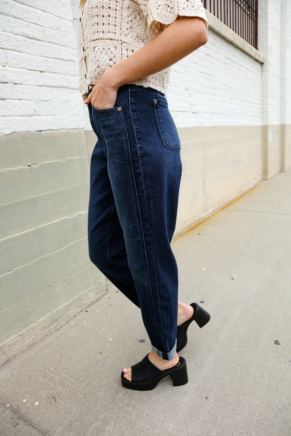 Judy Blue High-Rise Boyfriend Dark Blue Wash Jeans - Charming Charlie