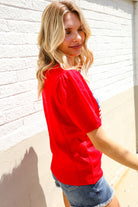 American Flag Bubble Short Sleeve Jacquard Sweater Knit Pullover - Charming Charlie