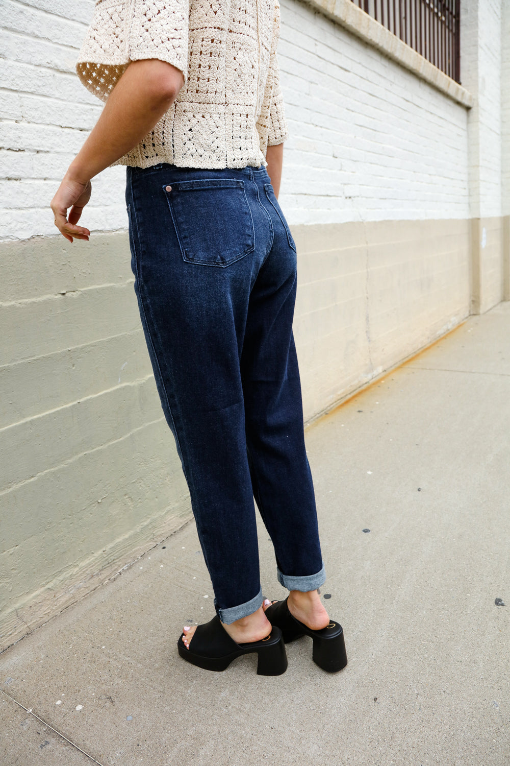 Judy Blue High-Rise Boyfriend Dark Blue Wash Jeans - Charming Charlie