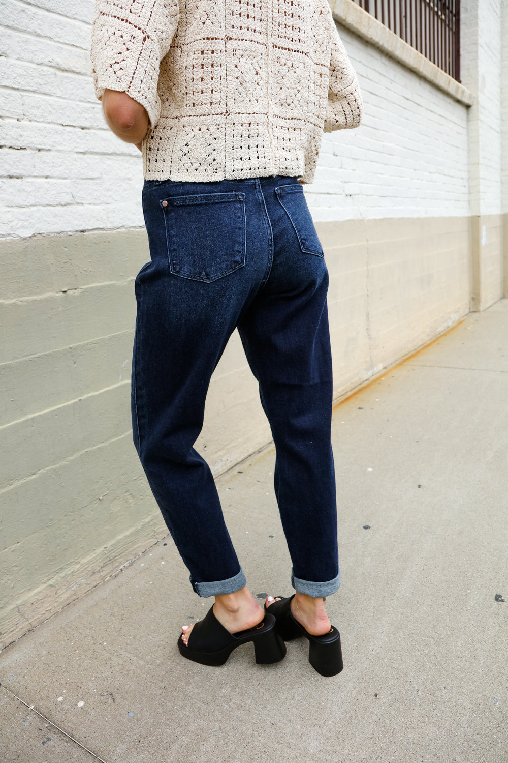 Judy Blue High-Rise Boyfriend Dark Blue Wash Jeans - Charming Charlie