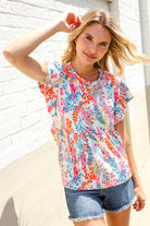 Perfect Find Ivory Floral Leaf Print Short Sleeve Babydoll Top - Charming Charlie