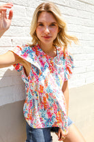 Perfect Find Ivory Floral Leaf Print Short Sleeve Babydoll Top - Charming Charlie