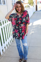 The Perfect Find Black Multicolor Floral Crochet V Neck Top - Charming Charlie