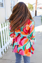 Sieze The Day 3/4 Tie Sleeve Shark Bite Hem Abstract Print Tunic - Charming Charlie