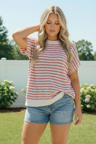 Breezy Stripe Knit Top in Ivory and Red - Charming Charlie