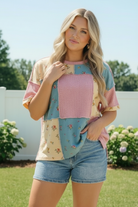 Patchwork Floral Waffle Knit Top - Charming Charlie