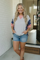 Stripe and Floral Mixed Media Oversized Top - Charming Charlie