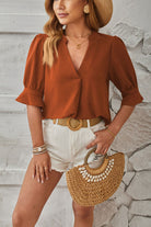 Notched Half Sleeve Blouse - Charming Charlie