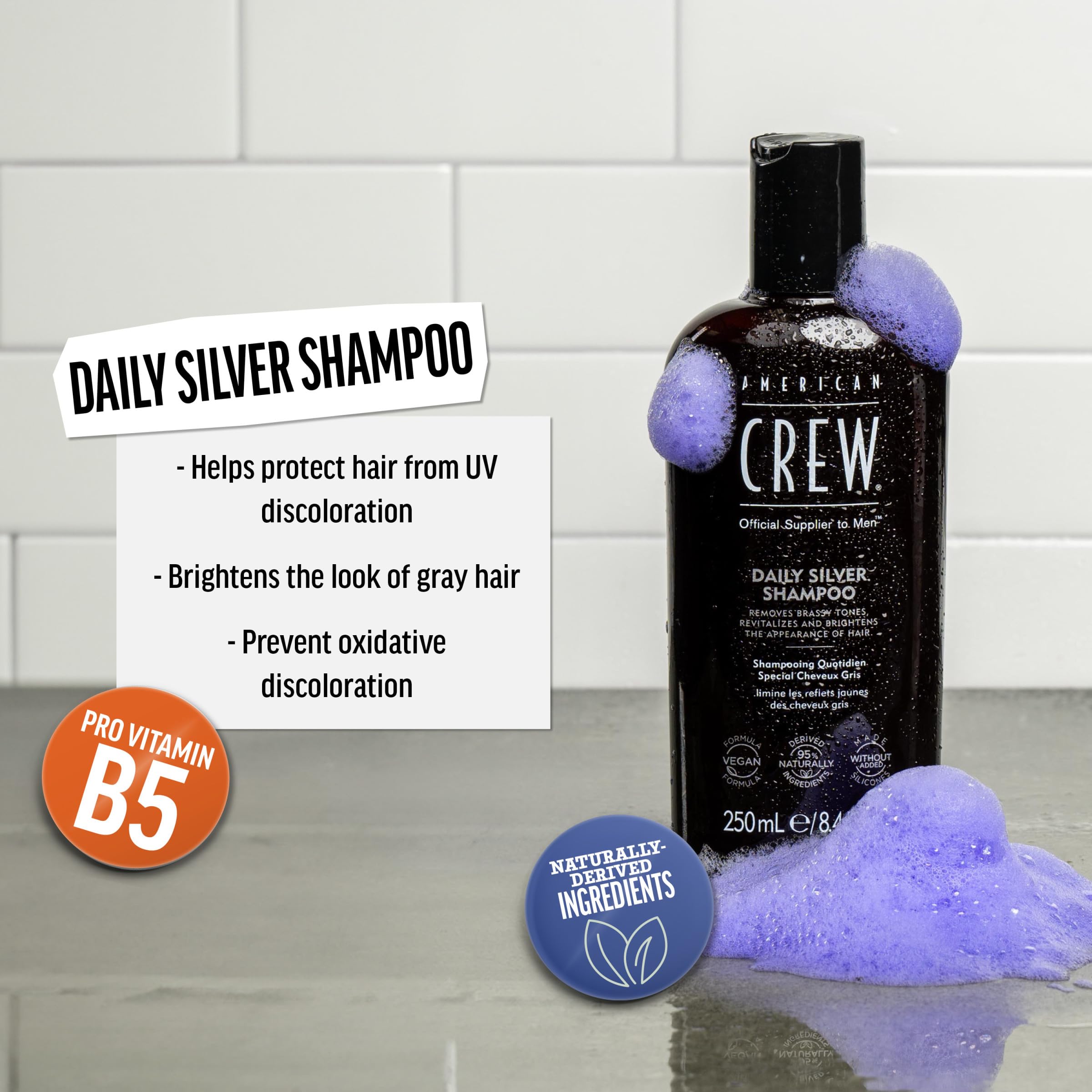 American Crew Men's Shampoo, Daily Silver, Removes Brassy Tones, Naturally Derived, Vegan Formula, 8.4 Fl Oz - Charming Charlie