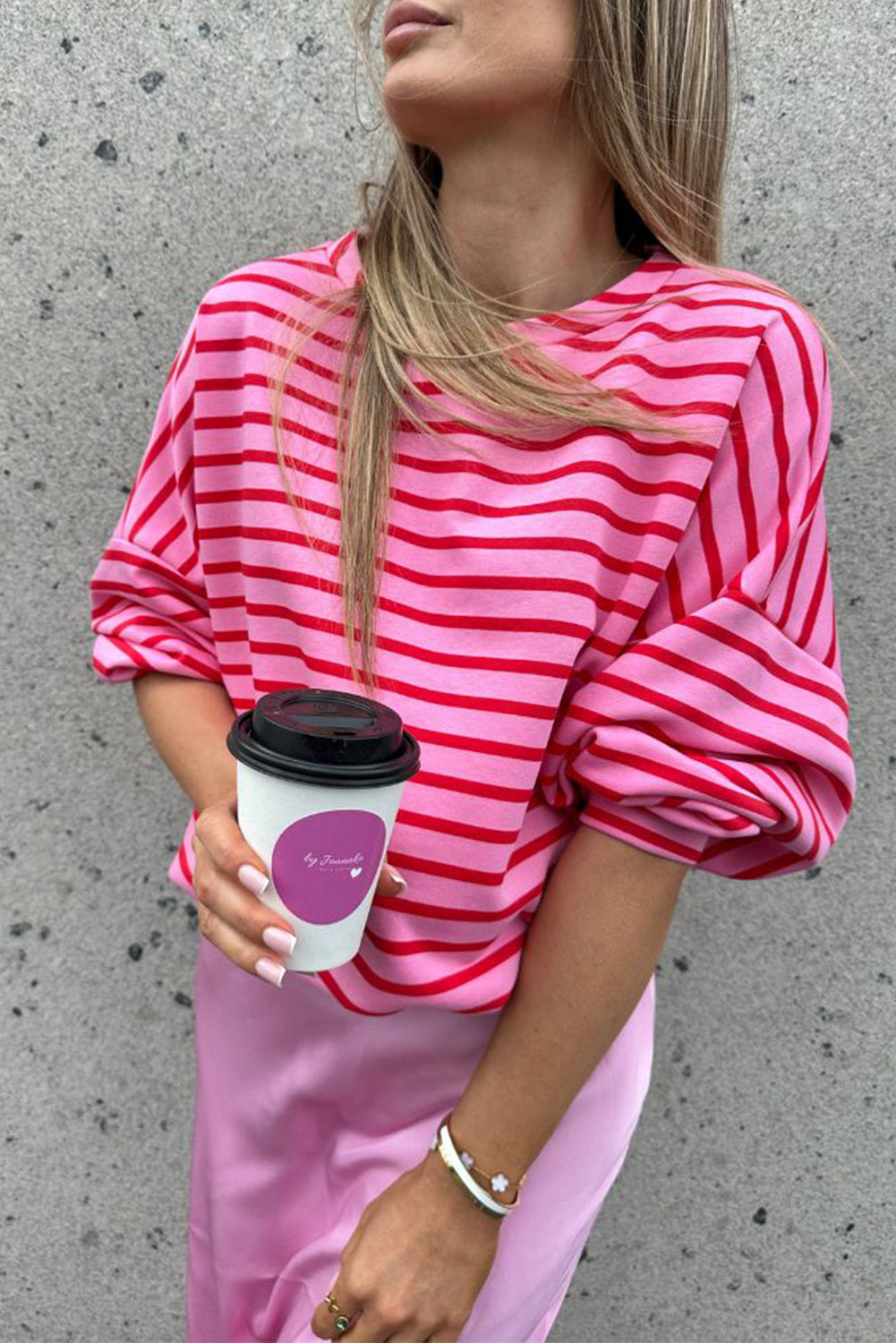 Striped Round Neck Long Sleeve Sweatshirt - Charming Charlie