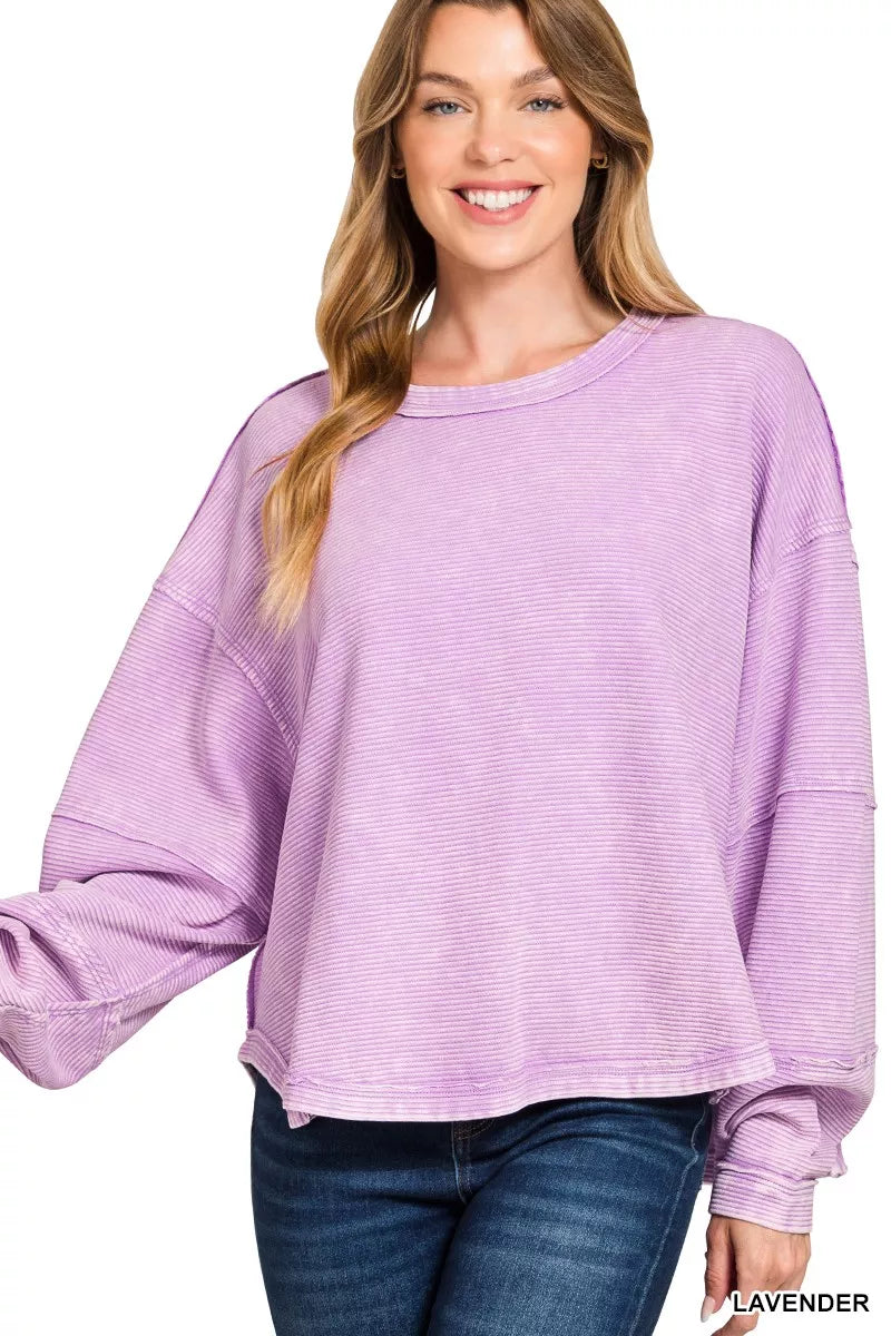 Zenana Acid Washed Exposed-Seam Sweatshirt – Charming Charlie