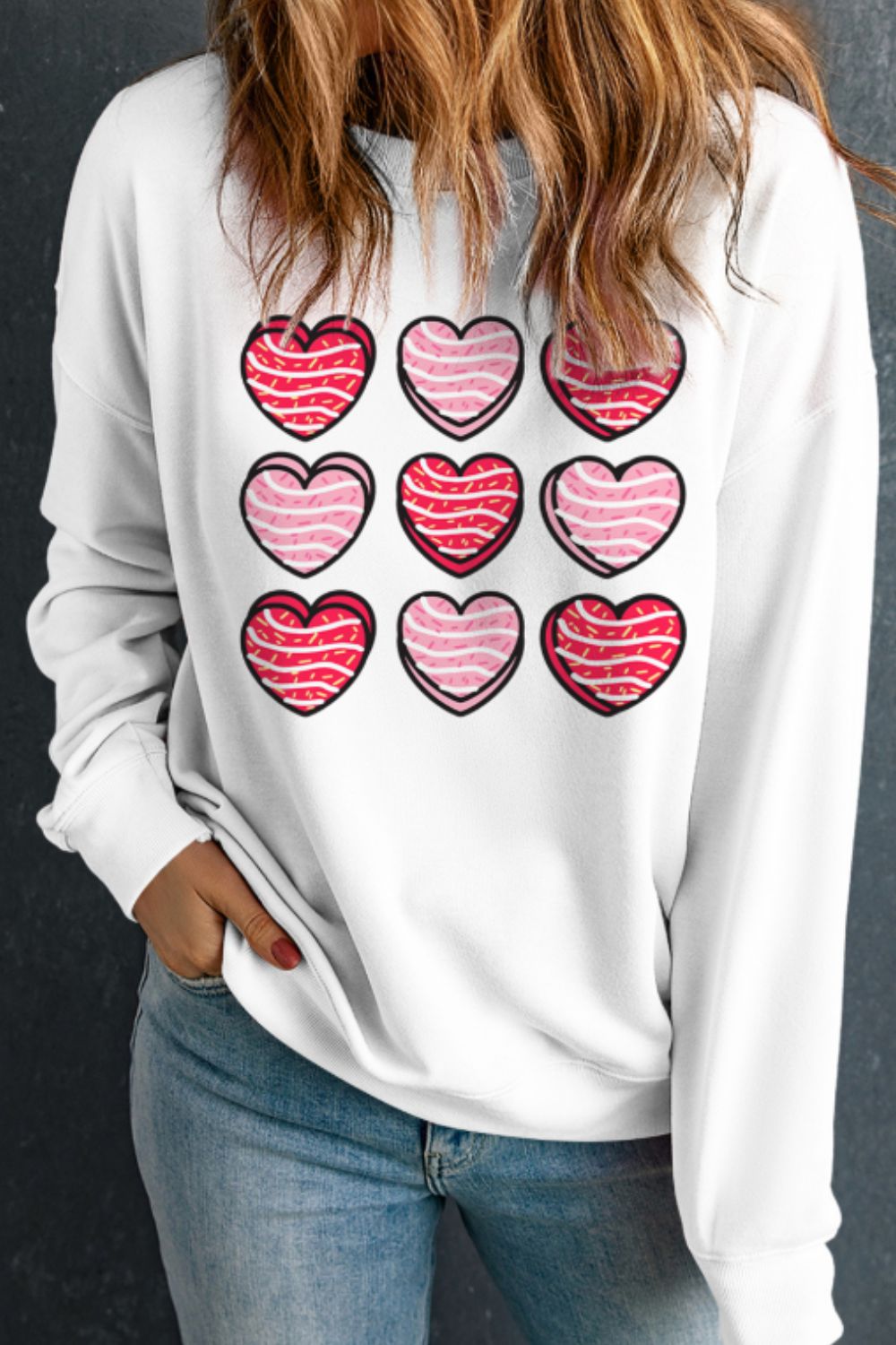 Valentine's Day Heart Round Neck Long Sleeve Sweatshirt - Charming Charlie