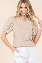 Mittoshop Round Neck Puff Short Sleeve Top - Charming Charlie