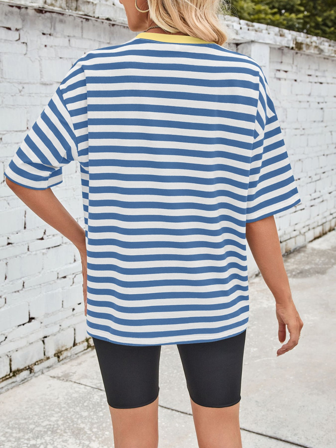 Lovelet Striped Round Neck Half Sleeve T-Shirt - Charming Charlie
