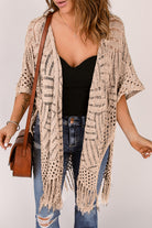 Openwork Open Front Cardigan with Fringes - Charming Charlie
